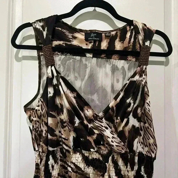 LENNIE BY NINA LEONARD FLOWY ANIMAL PRINT MAXI DRESS SIZE M - Picture 3 of 6